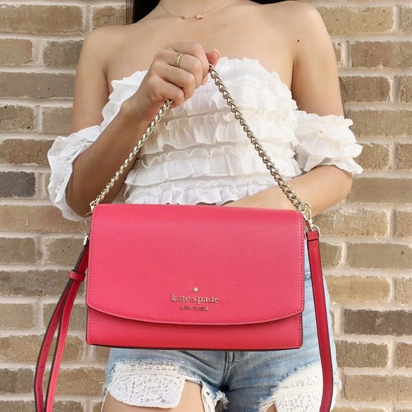 Kate Spade Carson Convertible Crossbody Dark Water Pink Saffiano - Picture 2 of 5